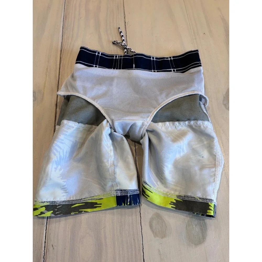 Gymboree Boys Swim Trunks Size XS 4 Navy Blue Green Neon Tropical Board Shorts